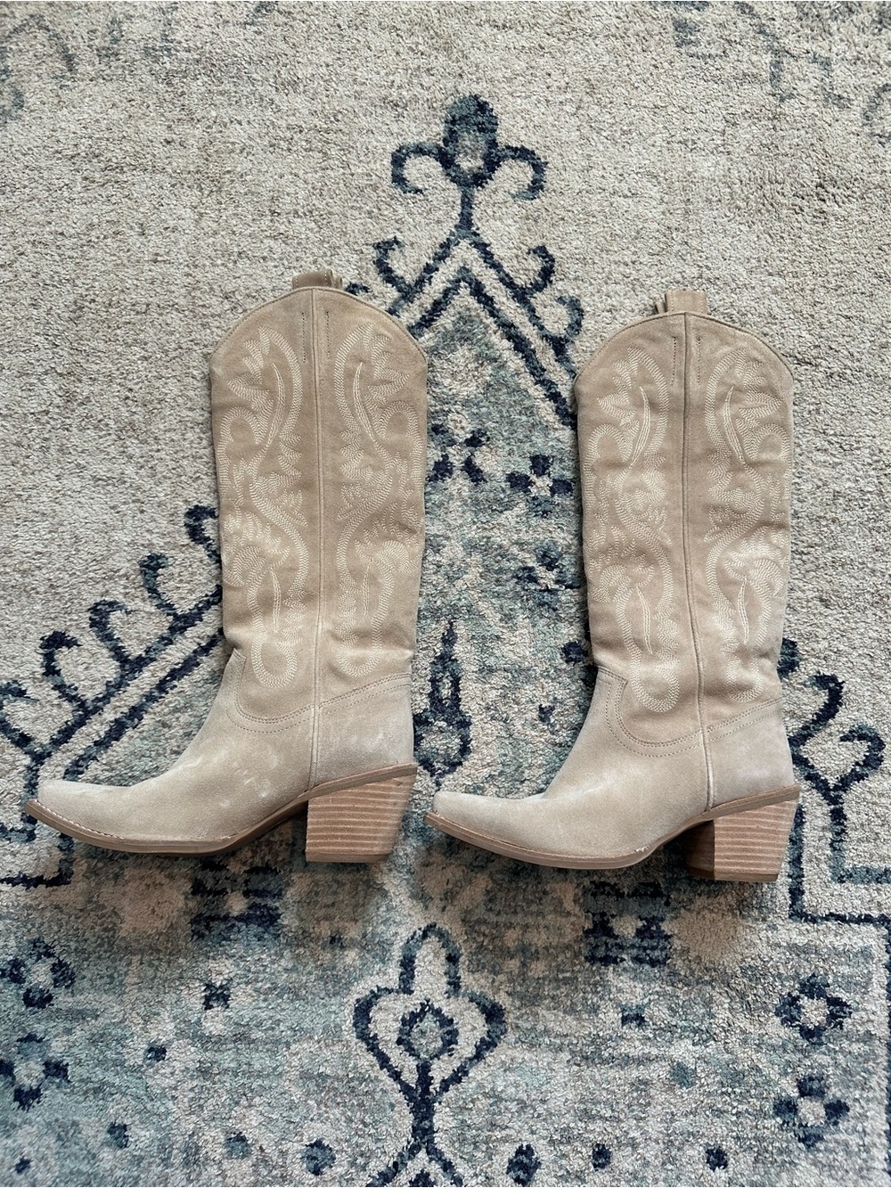 Jeffrey Campbell Beige Suede Western Mid-Calf Boots